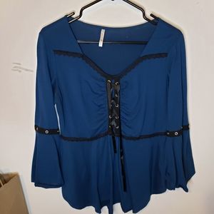 Lucky Victorian era styled bodice blouse with corset tie and rivet detail size L